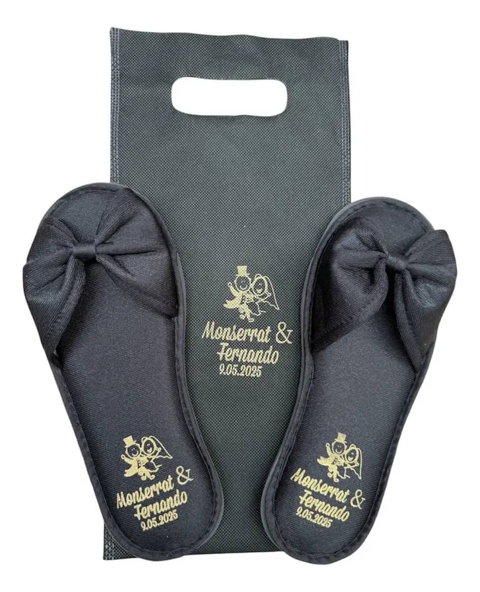 Pantuflas satin negra, boda