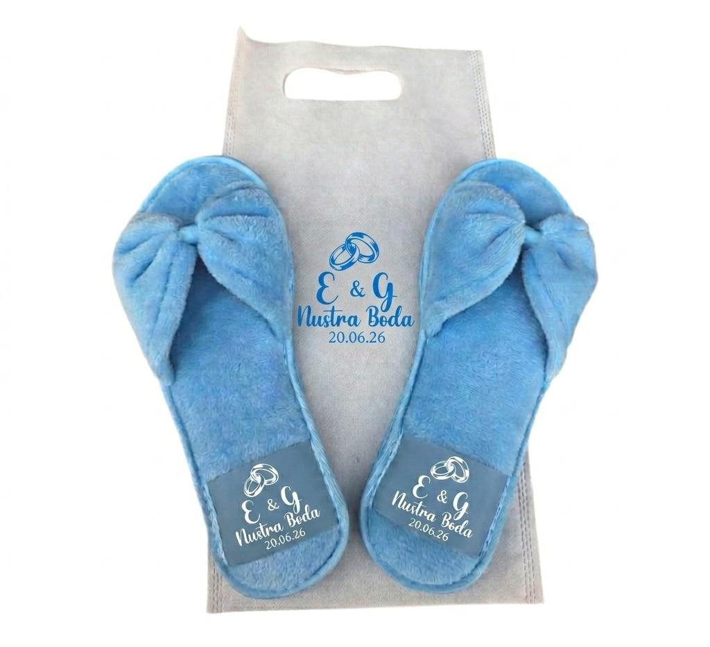 Pantuflas peluche azul, boda