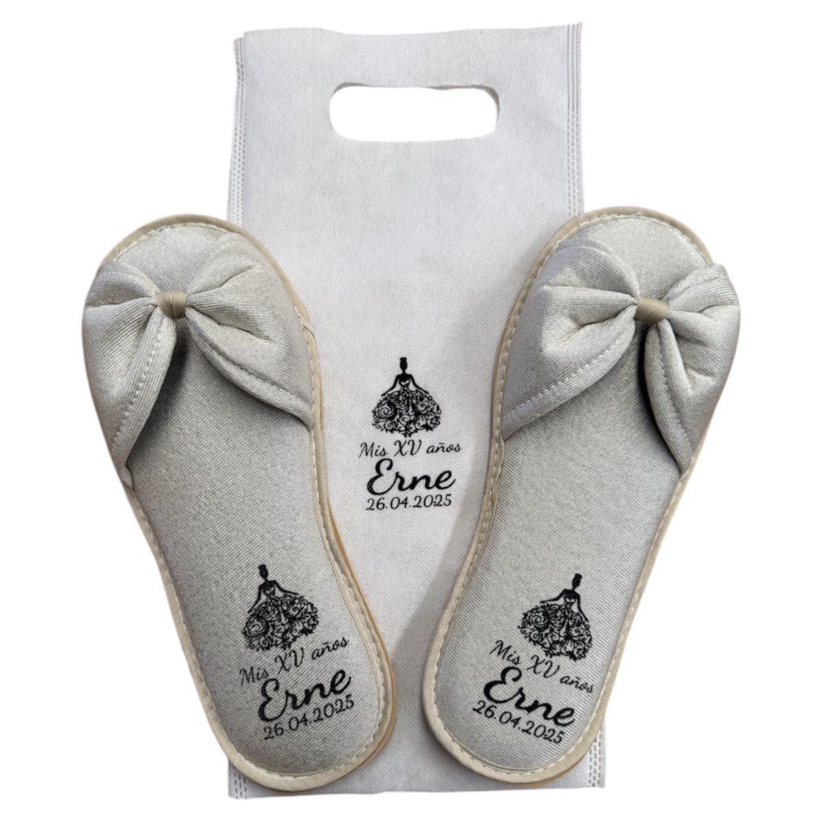 Pantufla satín plata, boda
