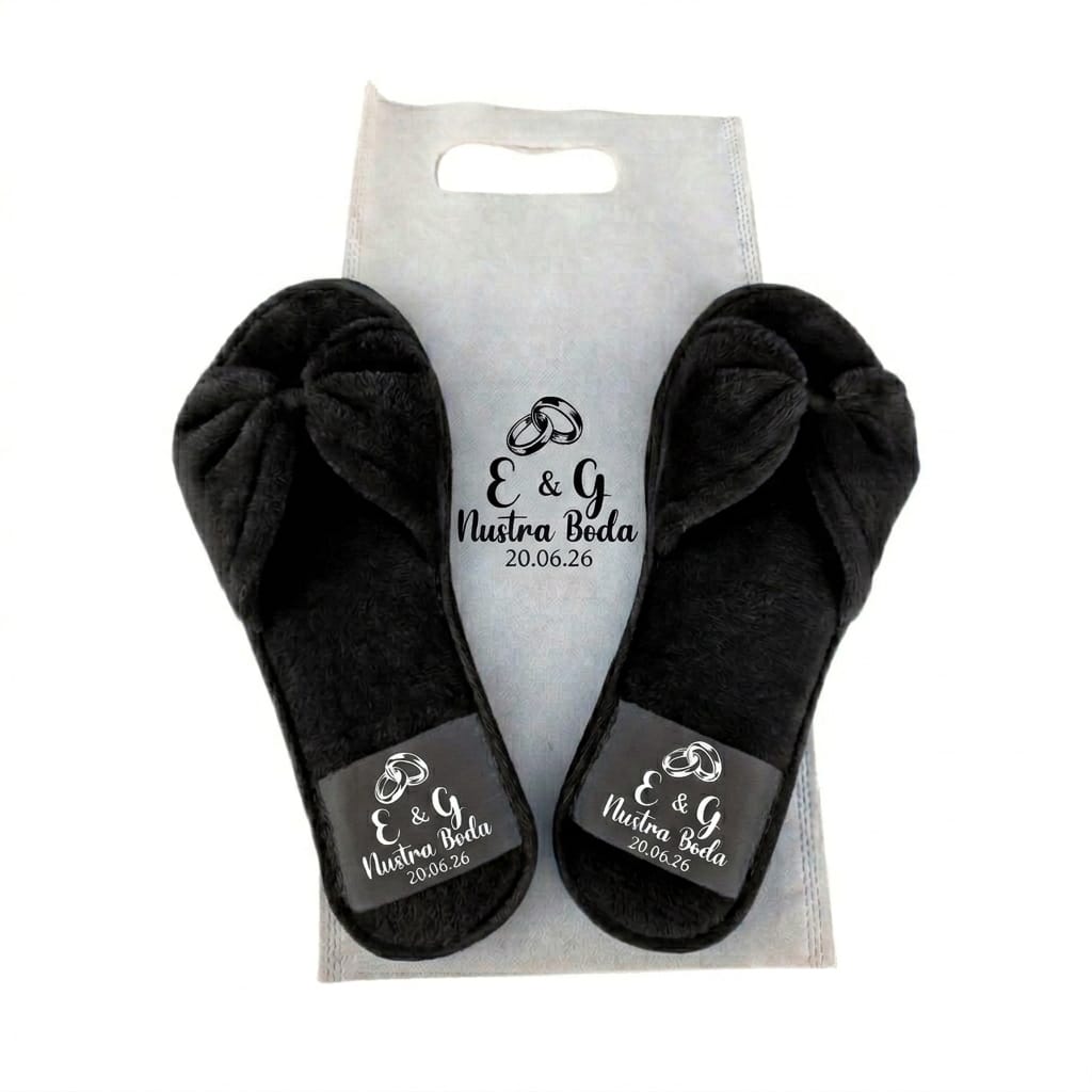 Pantuflas peluche negra, boda